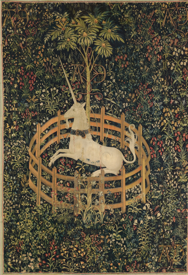 the-unicorn-in-captivity a unicorn in a flowery mead