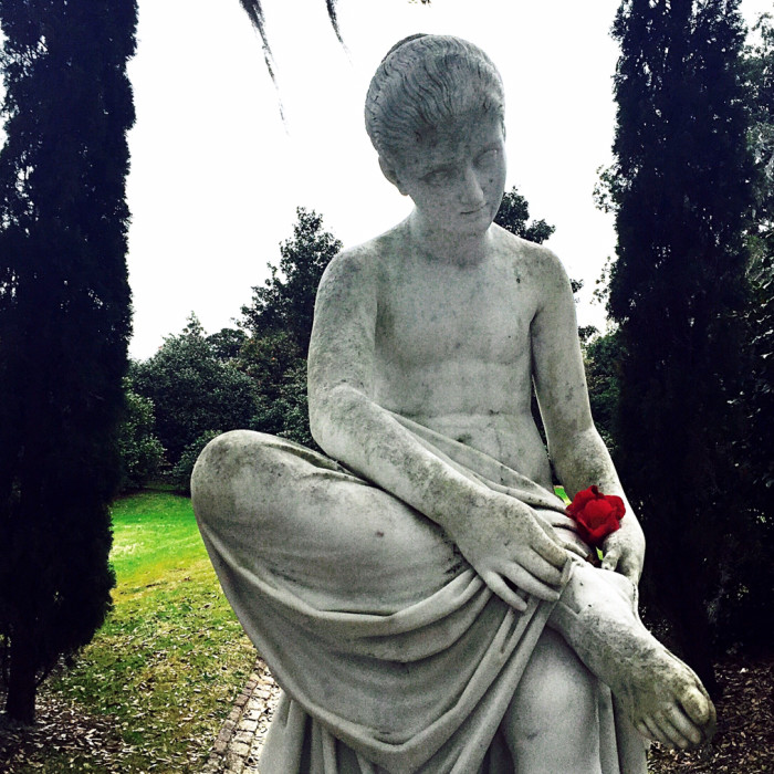 This statue of a wood nymph defines the line between the formal and more wild gardens. When the north invaded the south in the early days of the Civil War, this charished statue was buried by slaves so that it would be protected from being destroyed.